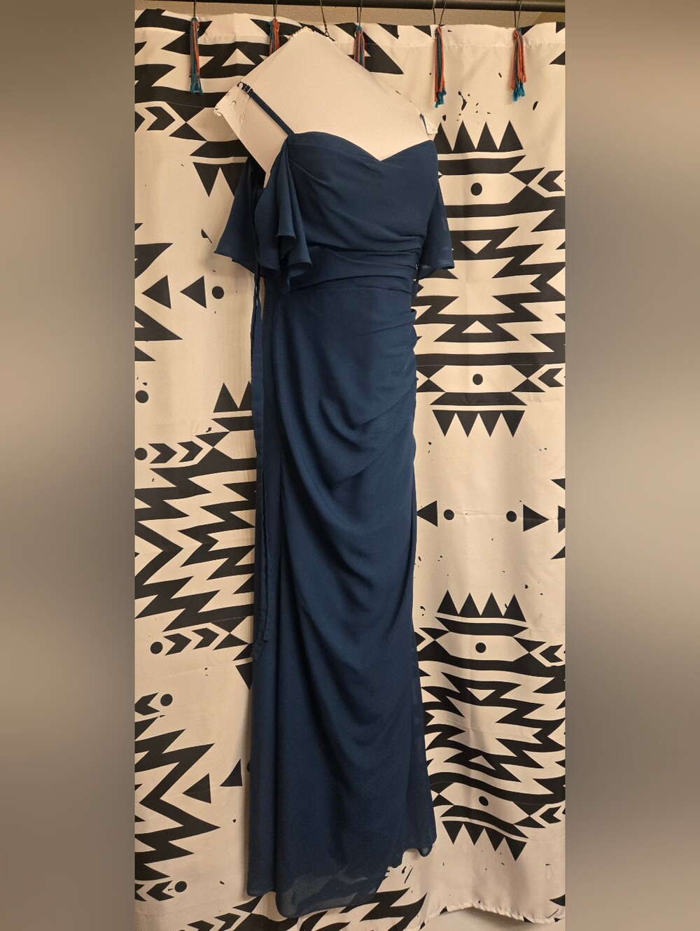Elegant Peacock Blue Off-Shoulder Maxi Dress